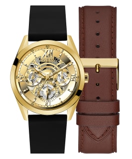 Exclusive Gold Silicone &amp; Leather Watch Gift Set  large