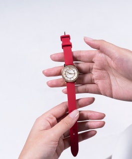 Gold Tone Case Red Silicone Watch  large