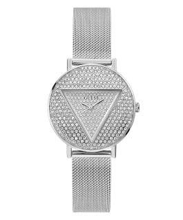 Silver Tone Case Silver Tone Stainless Steel/Mesh Watch  large