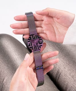 Purple Case Iridescent  Stainless Steel/Mesh Watch  large