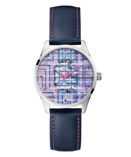 Silver Case Navy Genuine Leather Watch  large