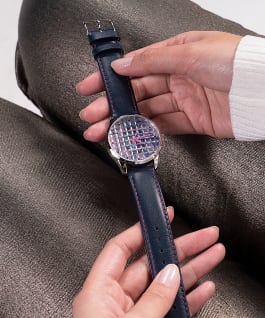 Silver Case Navy Genuine Leather Watch  large