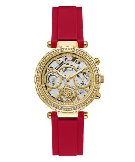 Gold Tone Case Red Silicone Watch  large