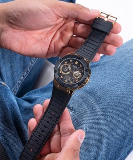 Gold Tone Case Black Silicone Watch  large