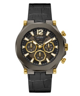 Gunmetal Case Black Genuine leather/Silicone Watch  large