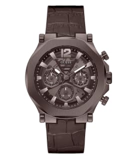 Chocolate Brown Case Chocolate Brown Genuine leather/Silicone Watch  large