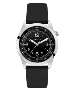 Silver Case Black Silicone Watch  large