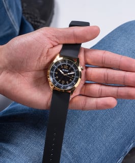 Gold Tone Case Black Silicone Watch  large
