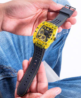 Yellow Case Black Silicone Watch  large