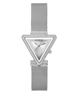 Silver Tone Case Silver Tone Stainless Steel/Mesh Watch  large