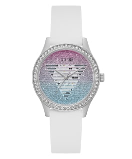 Silver Tone Case White Silicone Watch  large