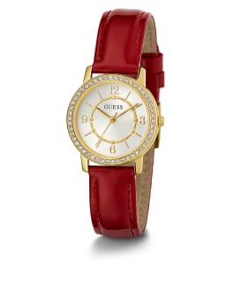 Gold Tone Case Red Genuine Leather Watch  large