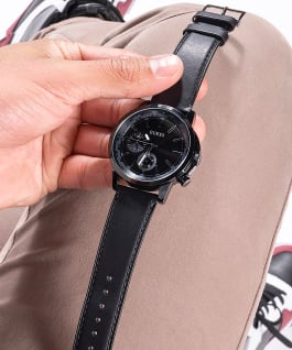 Black Case Black Genuine Leather Watch  large