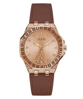 Rose Gold Tone Case Brown Leather Watch  large