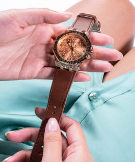 Rose Gold Tone Case Brown Leather Watch  large
