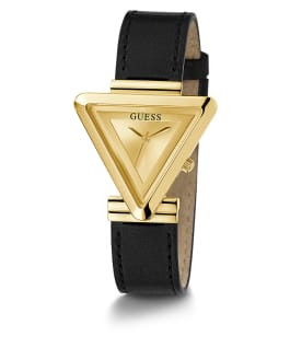 Gold Tone Case Black Leather Watch  large