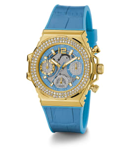 Gold Tone Case Turquoise Genuine leather/Silicone Watch  large