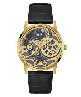 Gold Tone Case Black Leather Watch  large