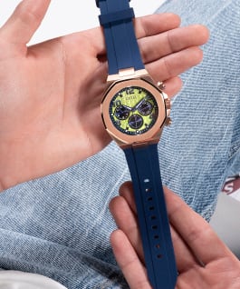 Rose Gold Tone Case Blue Silicone Watch  large