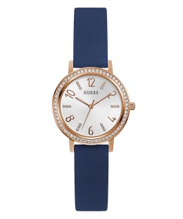 Rose Gold Tone Case Blue Genuine Leather Watch  large