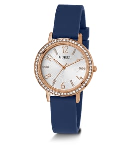 Rose Gold Tone Case Blue Genuine Leather Watch  large