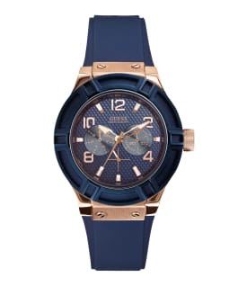 Rose Gold Tone/Blue Case Blue Silicone Watch  large