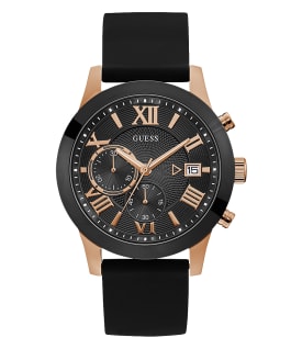 Rose Gold Tone Case Black Silicone Watch  large