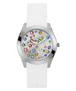 Silver Tone Case White Silicone Watch  large
