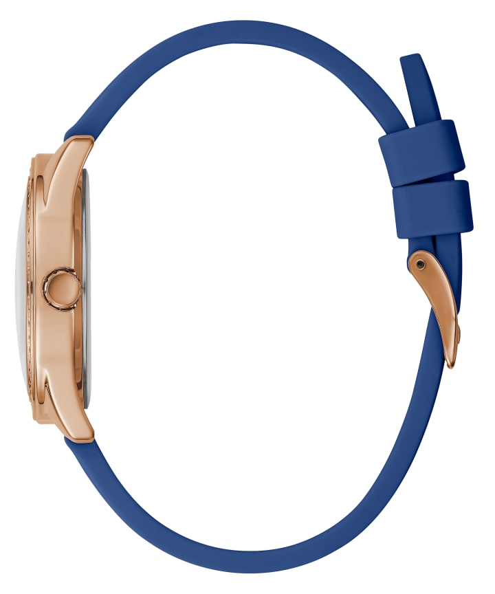 Rose Gold Tone Case Blue Silicone Watch large