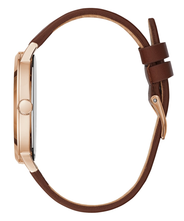 Rose Gold Tone Case Brown Genuine Leather Watch large
