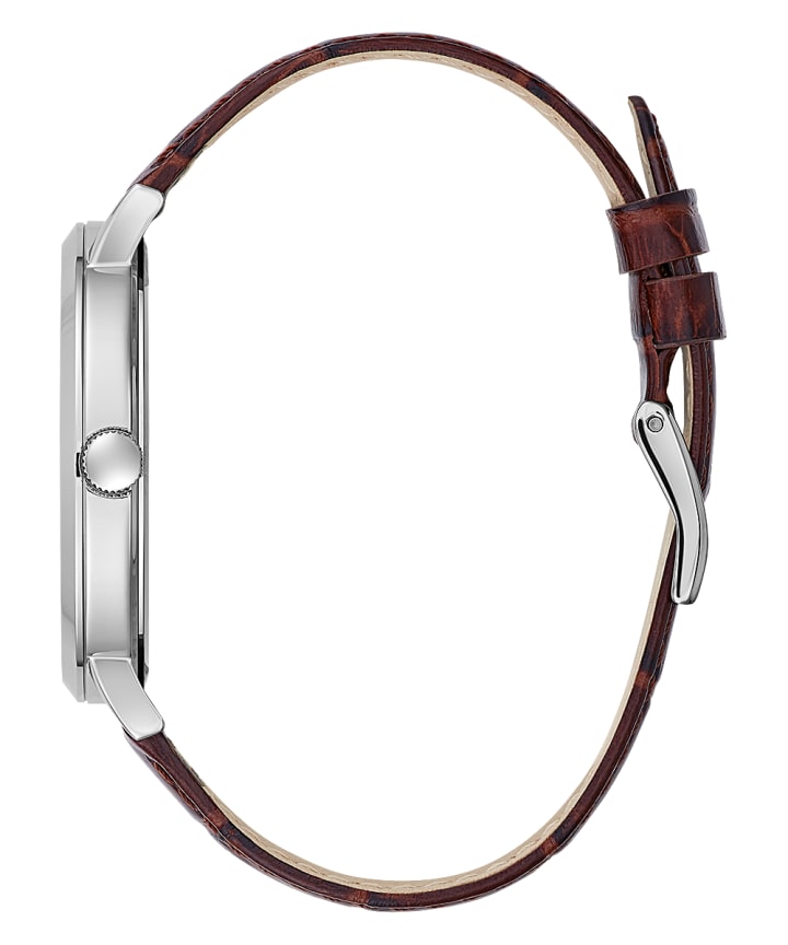 Silver Tone Case Brown Genuine Leather Watch large