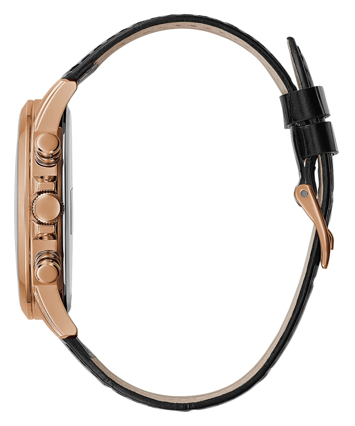 Rose Gold Tone Case Black Genuine Leather Watch large