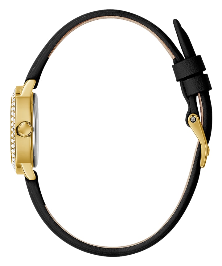 Gold Tone Case Black Genuine Leather Watch large