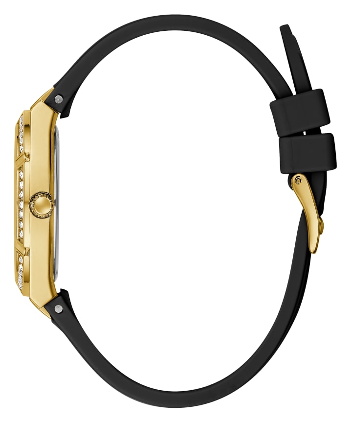 Gold Tone Case Black Silicone Watch large