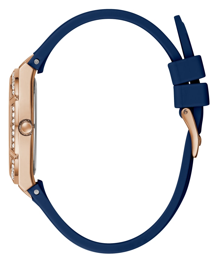 Rose Gold Tone Case Blue Silicone Watch large