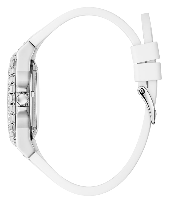 Silver Tone Case White Silicone Watch large