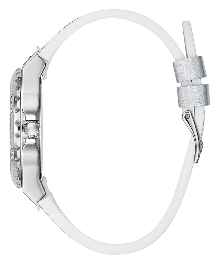Silver Tone Case White Genuine leather/Silicone Watch large