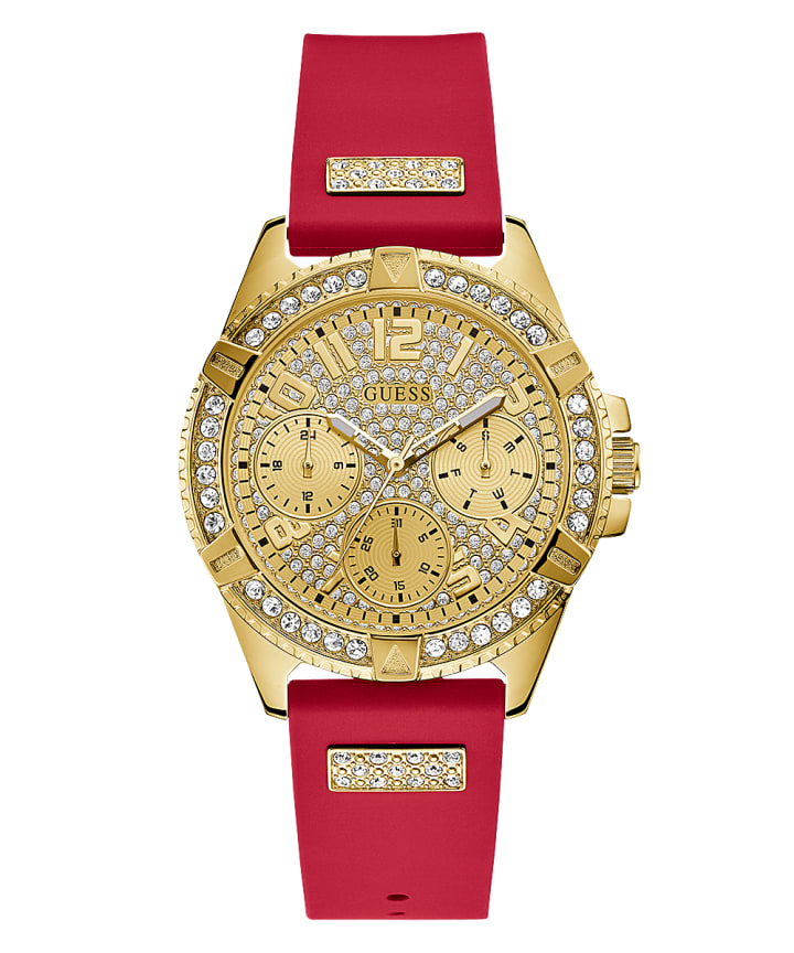 Gold Tone Case Red Silicone Watch large