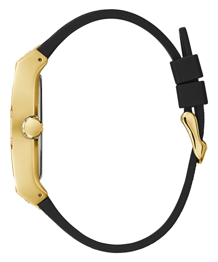 Gold Tone Case Black Genuine leather/Silicone Watch large