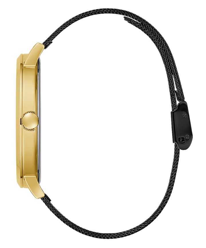 Gold Tone Case Black Stainless Steel Watch large