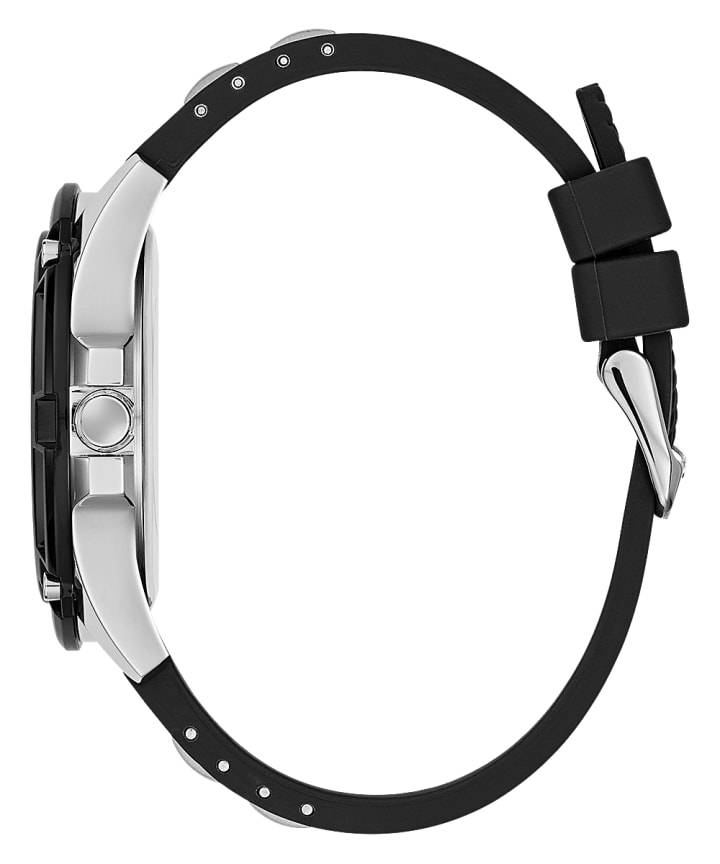 Silver Tone Case Black Silicone Watch large