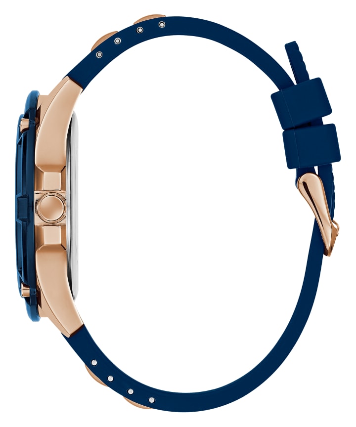 Rose Gold Tone Case Blue Silicone Watch large