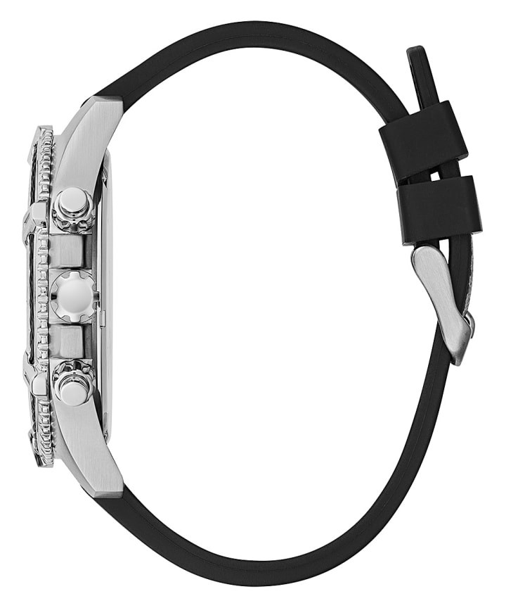 Silver Tone Case Black Genuine leather/Silicone Watch large
