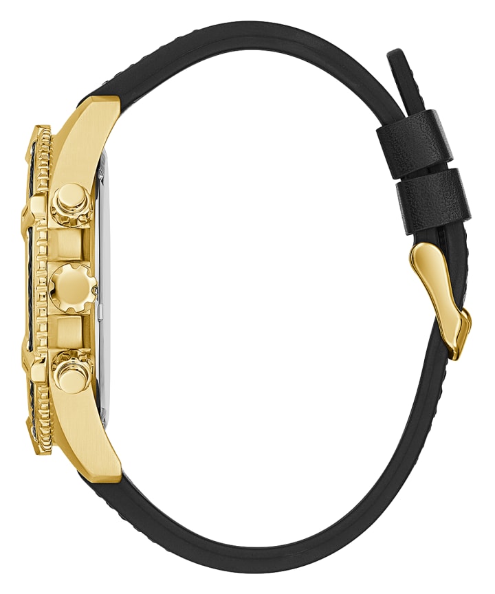 Gold Tone Case Black Genuine leather/Silicone Watch large