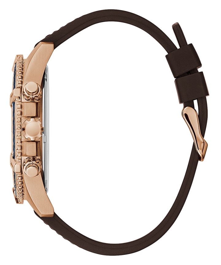 Rose Gold Tone Case Brown Genuine leather/Silicone Watch large