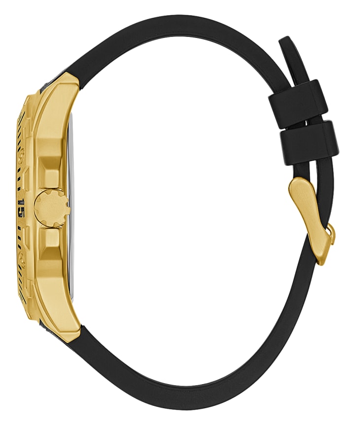 Gold Tone Case Black Genuine leather/Silicone Watch large