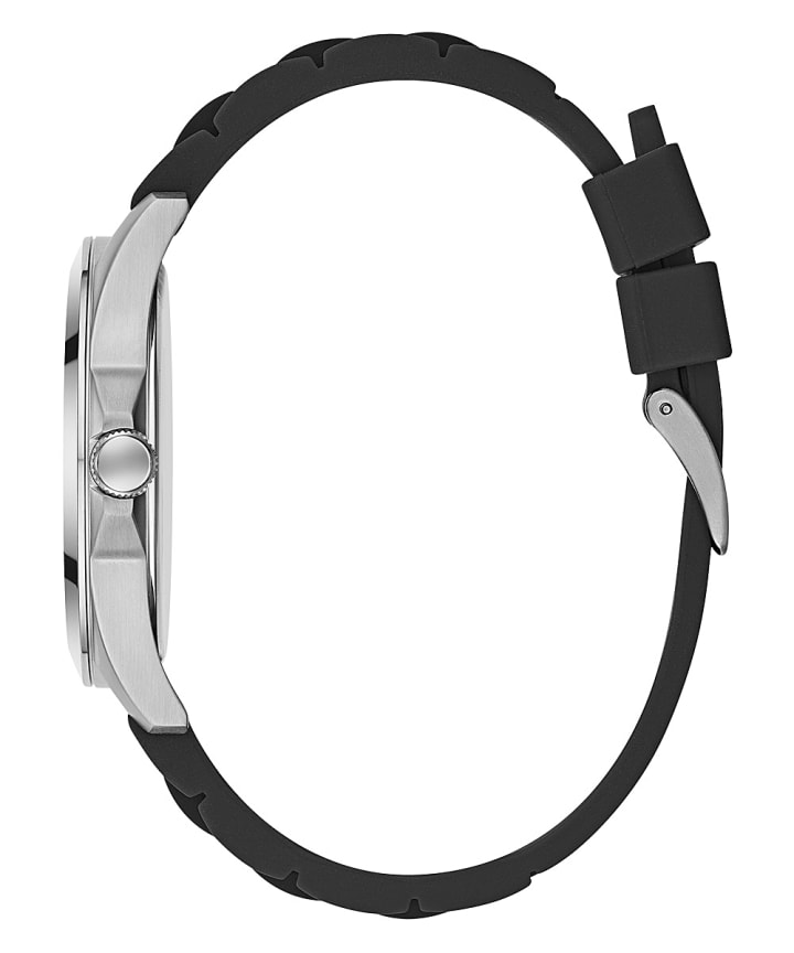 Silver Tone Case Black Silicone Watch large