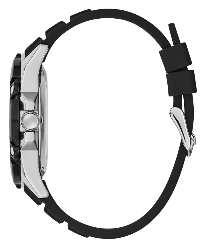 Silver Tone Case Black Silicone Watch large