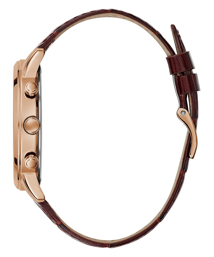 Rose Gold Tone Case Brown Genuine Leather Watch large