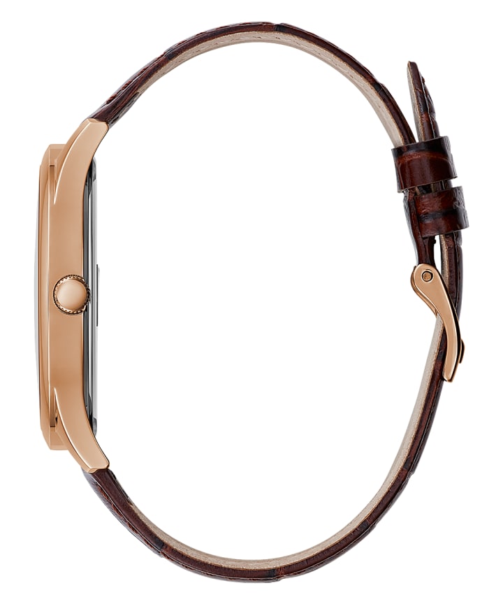 Rose Gold Tone Case Brown Genuine Leather Watch large